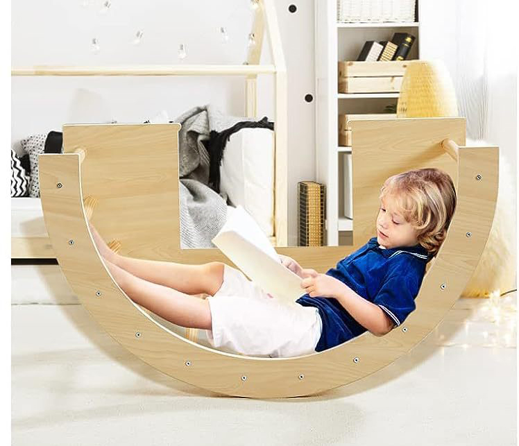 Multi-Functional Natural Wood Sensory Table Climbing Arch Rocking Play Set Toy for Kids