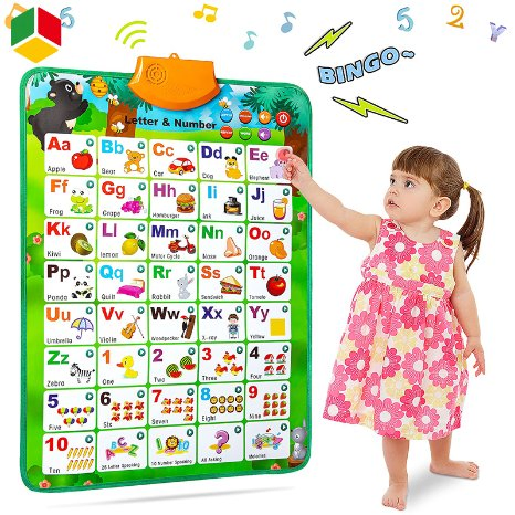 QS Children's Custom Electric Talking ABC &amp; 123s &amp; Music Sound Fun Early Interactive Alphabet Wall Chart Toys for Kids