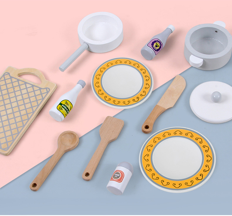 Solid Wood Children's Pretend Cooking Play Set Kitchen Toy