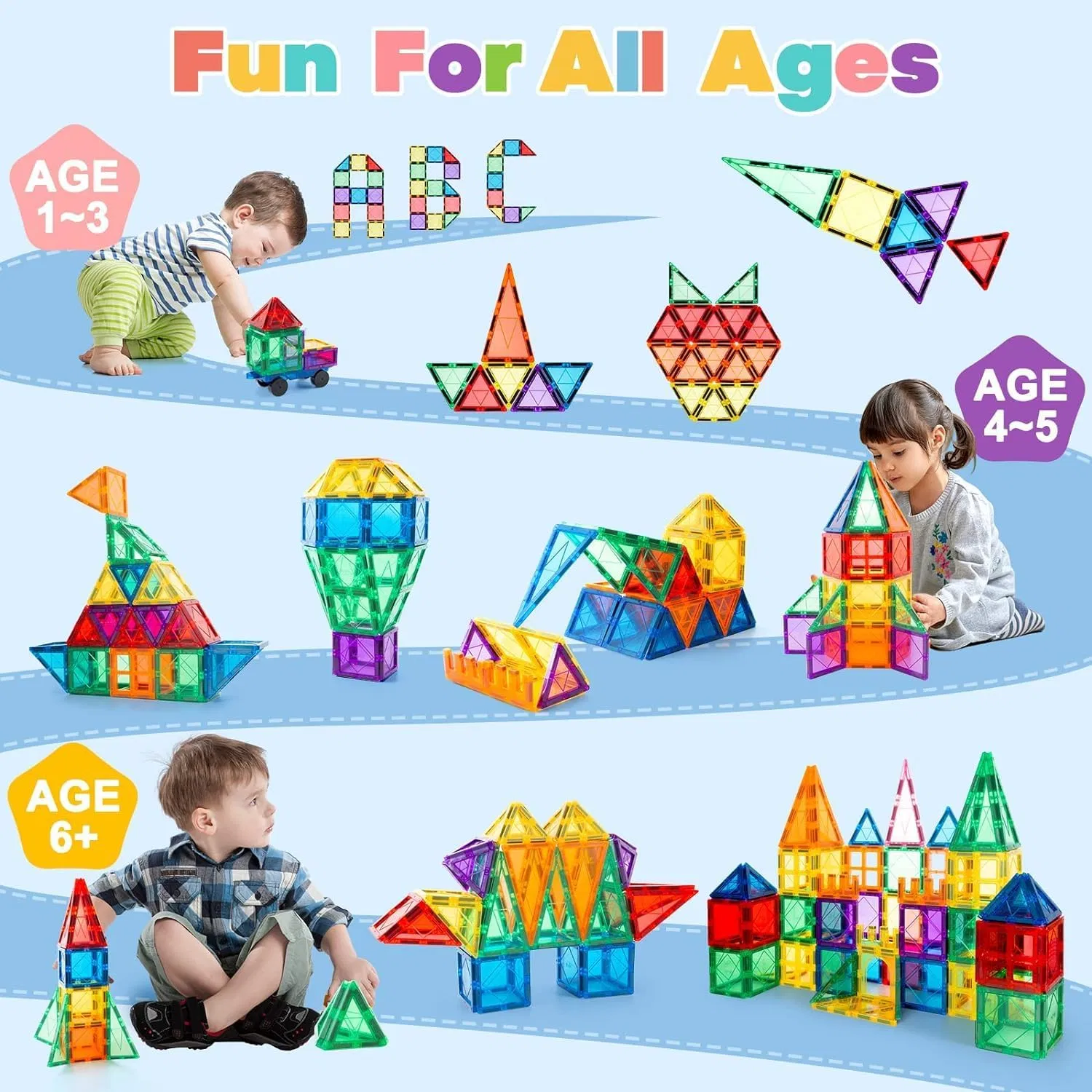 Educational Magnet Building Block 3D Construction Toys Plastic Magnetic Tiles for Kids