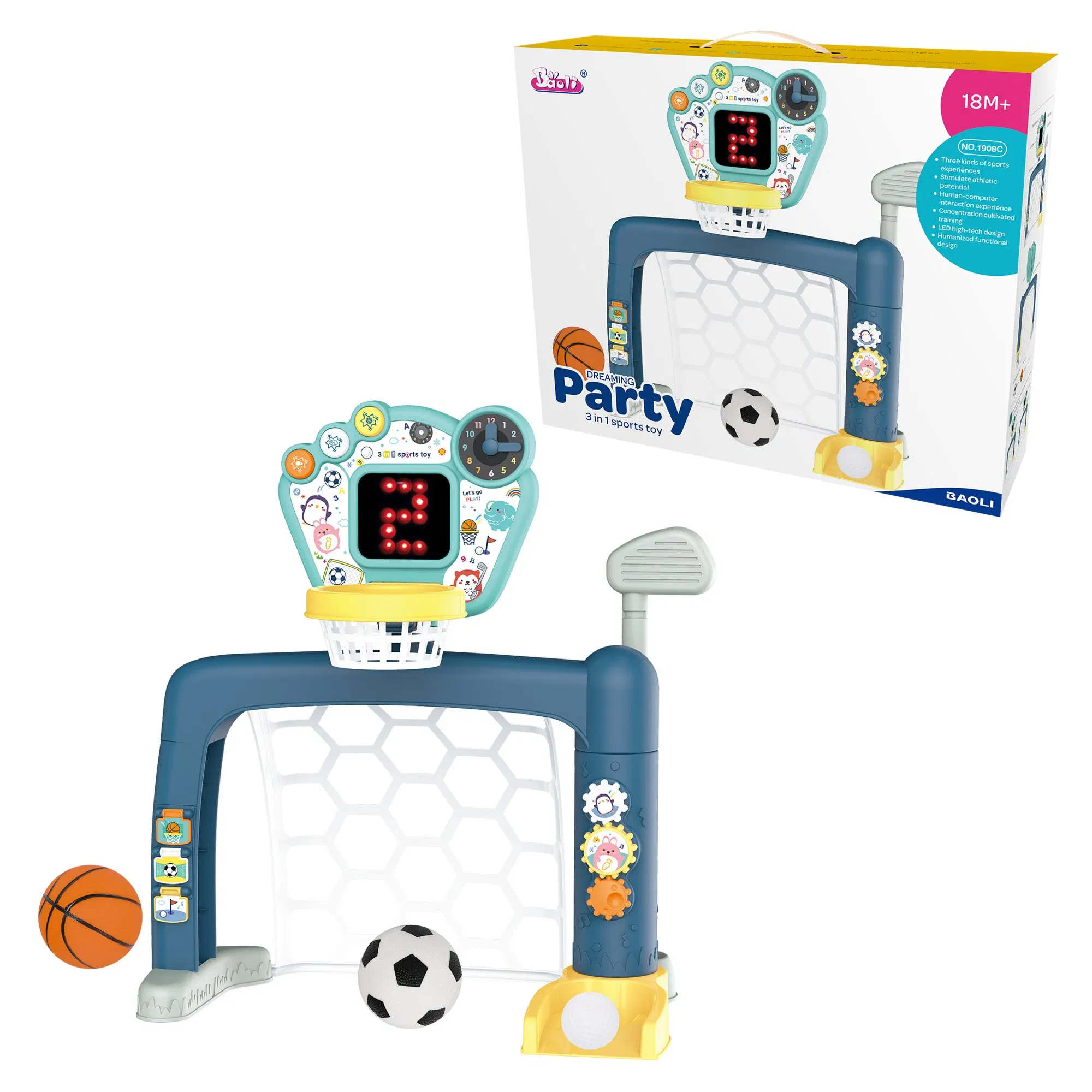 Baoli Kids 3-in-1 Sports Activity Center Toy with Basketball Educational Musical Toy