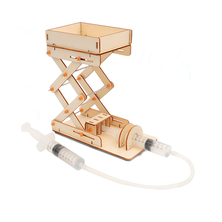 DIY Wooden Hydraulic Elevator Platform Children Handmade Building Model Toys Stem Fun Science Experiment Kit for Kids Gift
