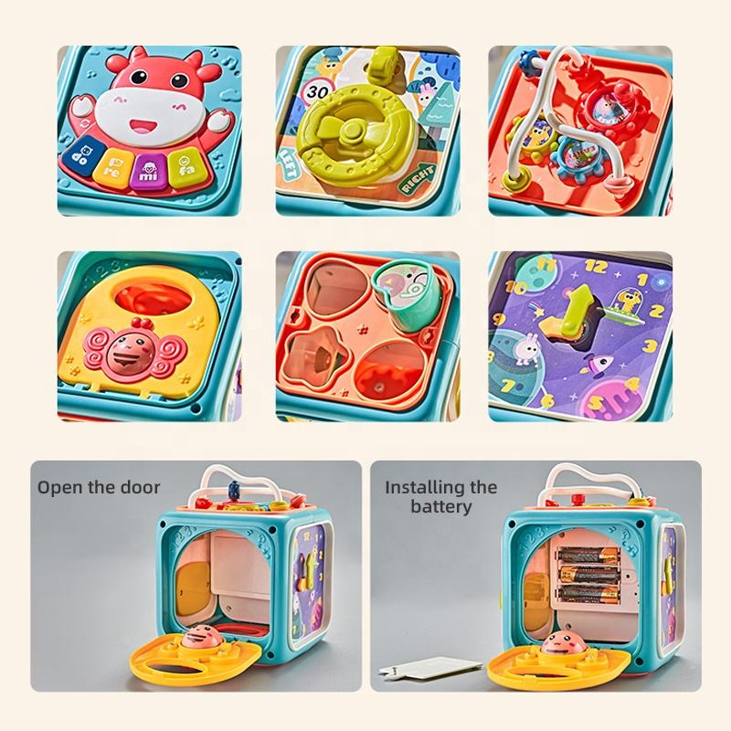 Baby Early Education Puzzle Six in One Hexahedral Cube Learning Cognitive Shape Digital Cartoon Plastic Music Wholesale Children's Toys