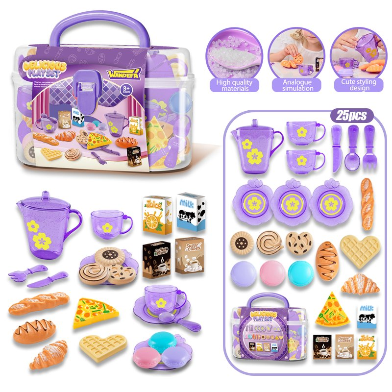 Educational Colorful Play Food &amp; Utensils for Early Childhood Development Kids 25PCS Pretend Play Toys Afternoon Tea Tableware Set