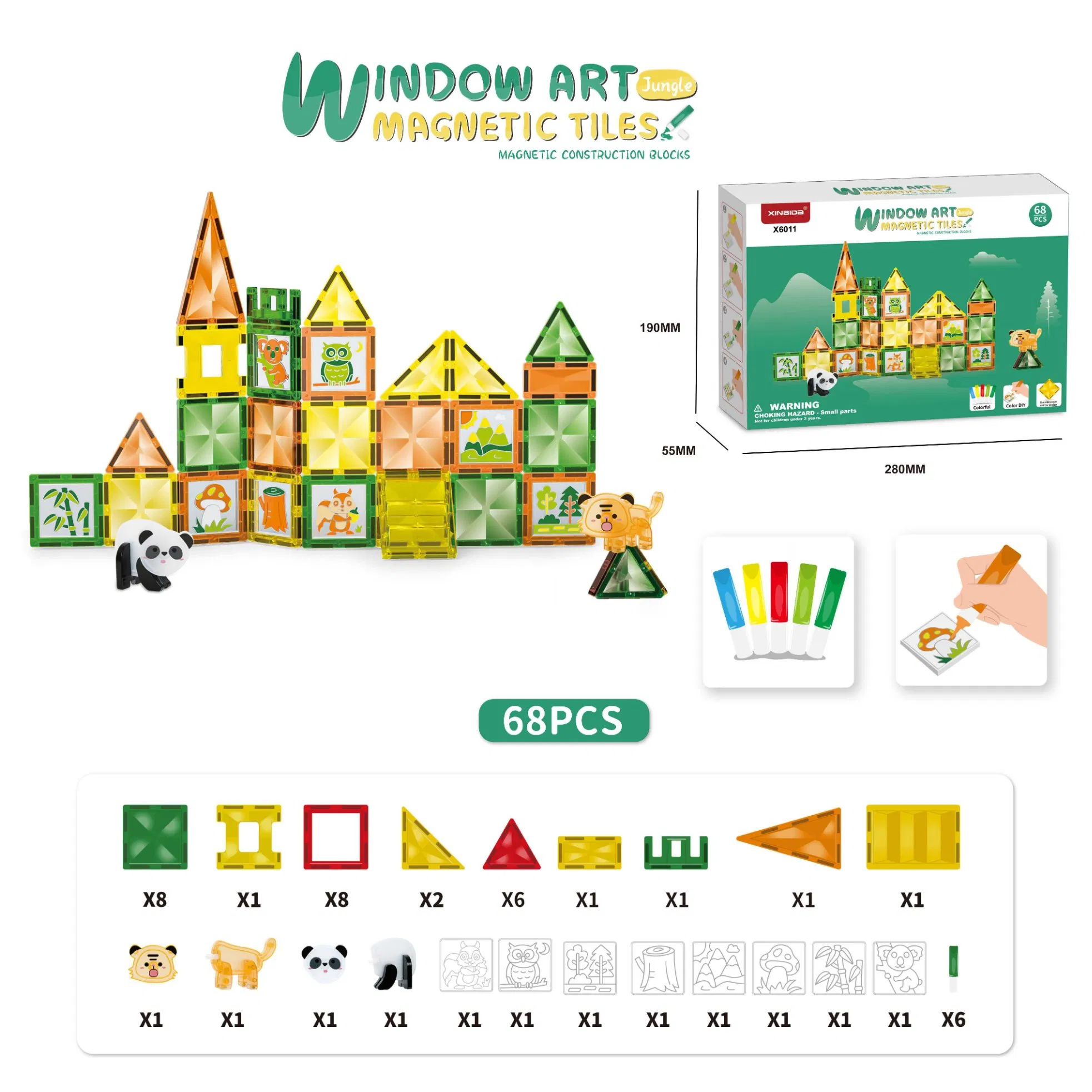 Magnetic Tiles for Kids Color Glue Painting Building Blocks DIY Toys Magnetic Tiles Art Creative Sets