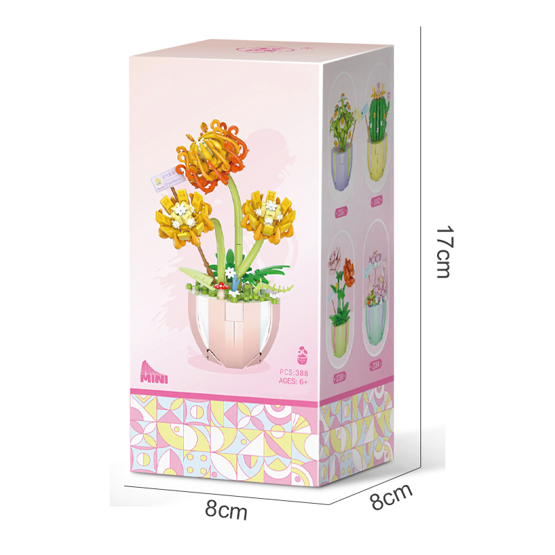 QS Toys Cross Border Children's Building Block Potted Flower DIY Small Particle Flower Arrangement Dried Flower Home Decoration Assembly