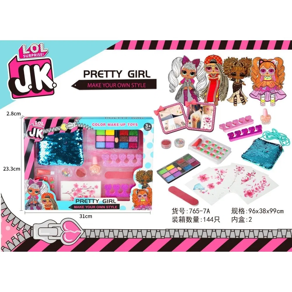 Sequin Bag Nail Art Glitter Tattoo Sticker Set Girls Dress up &amp; Pretend Play Kids Cosmetic Makeup Toy