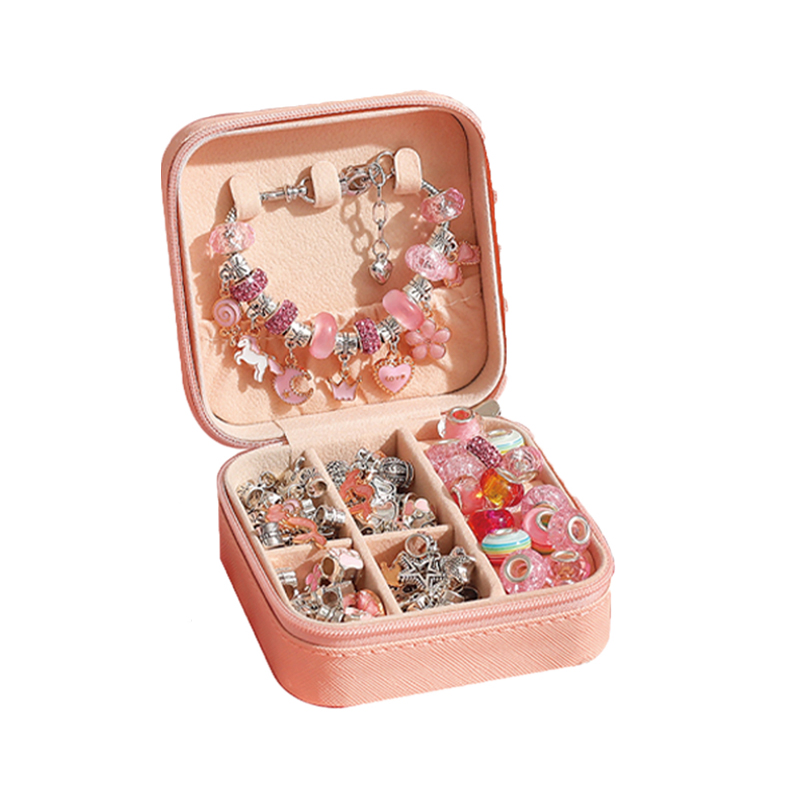 Top Custom Creative Educational Child Toy DIY Beads Arts Crafts Jewelry Charm Fashion 2-Tier Square Jewelry Box Toys for Kids