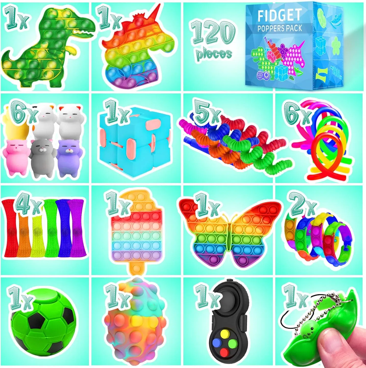 120 Pack Fidgets Set Stocking Stuffers for Kids Party Favors Autism Sensory Toy Bulk Adults Kids Boys Girls Teens Stress Autistic Adhd Anxiety Carnival Treasure