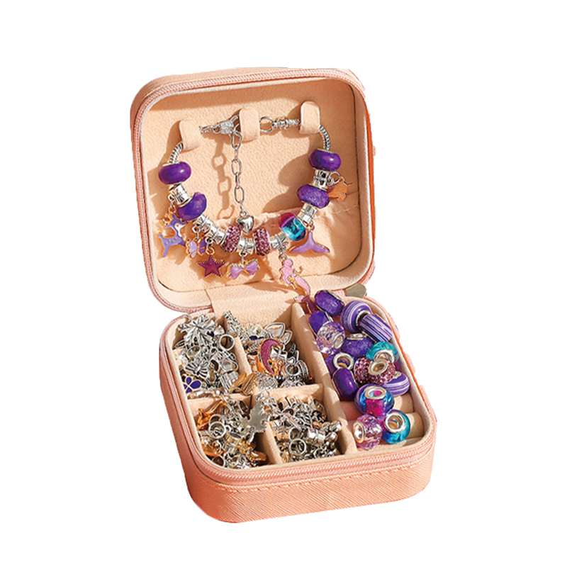 Top Custom Creative Educational Child Toy DIY Beads Arts Crafts Jewelry Charm Fashion 2-Tier Square Jewelry Box Toys for Kids