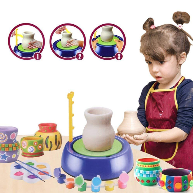 Factory Direct Sales Whoesale Creative Home Activities Pottery Workshop Educational Toys Do Arts Pottery Studio Dry Clay Crafts Pottery Wheel Toy for Children