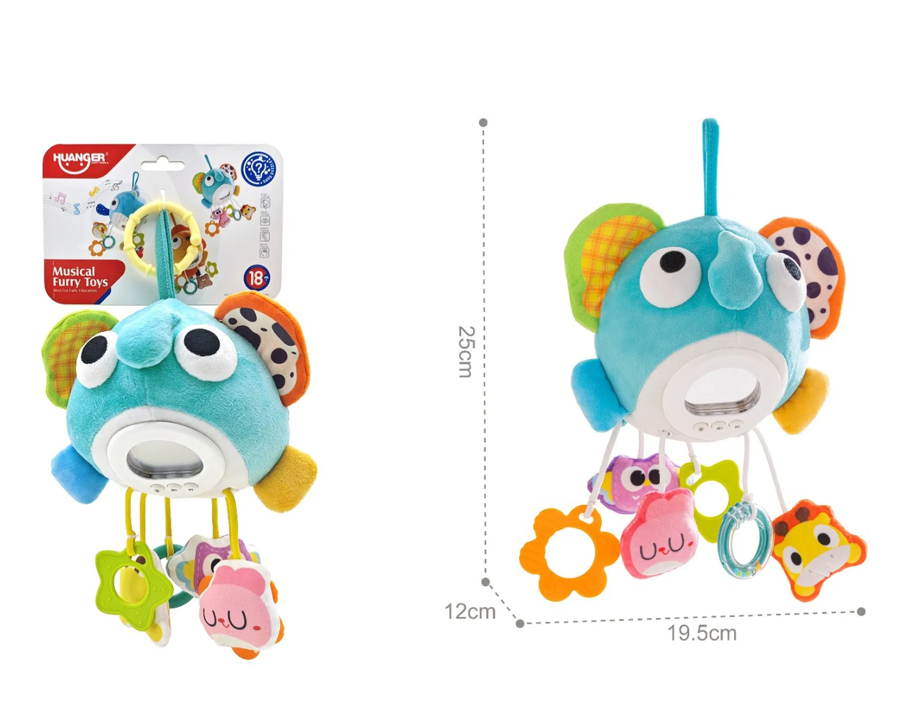 AiJH Plush Elephant Baby Musical Crib Toy with Hanging Rattles Soothing Soft Stuffed Animal Toy Sensory Montessori Baby Activity Toy