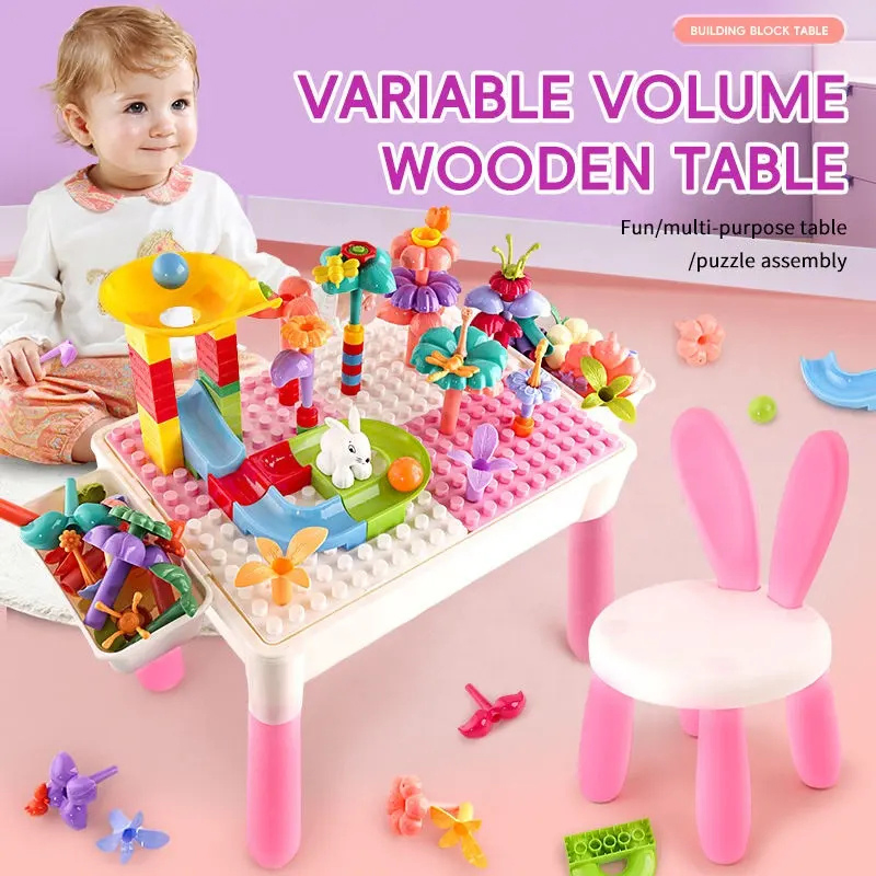Kid Montessori Education Creative Art Flower Garden Building Block Table Set Toy