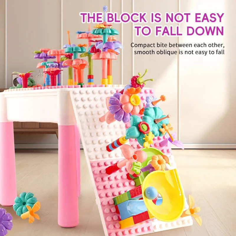 Kid Montessori Education Creative Art Flower Garden Building Block Table Set Toy