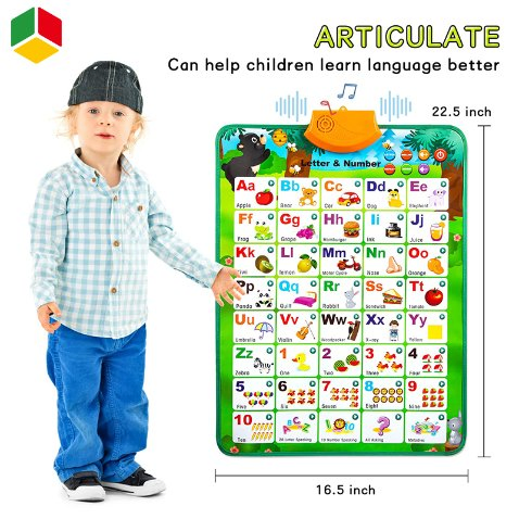 QS Children's Custom Electric Talking ABC &amp; 123s &amp; Music Sound Fun Early Interactive Alphabet Wall Chart Toys for Kids