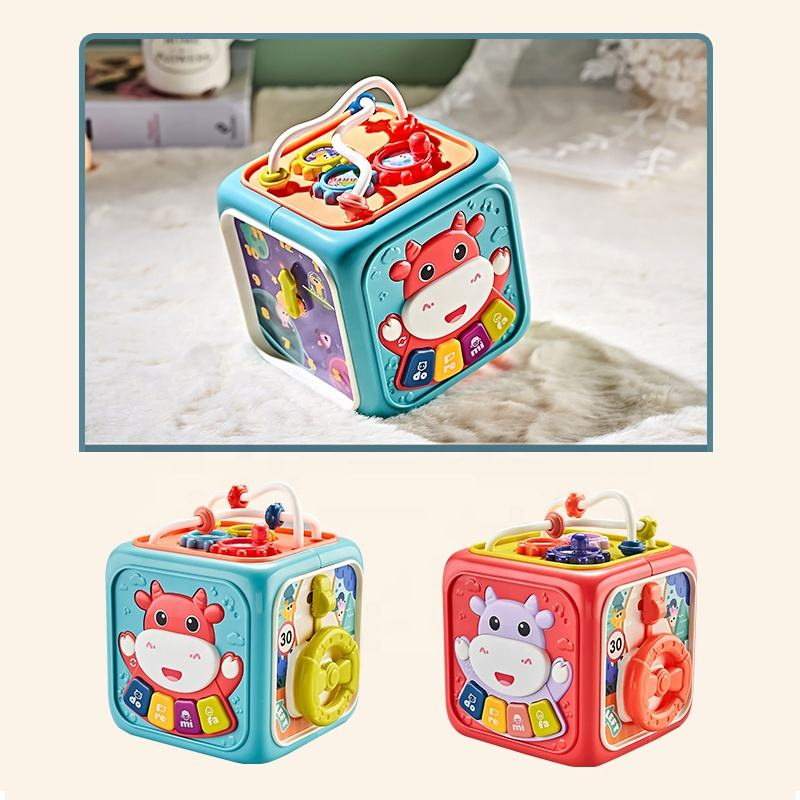 Baby Early Education Puzzle Six in One Hexahedral Cube Learning Cognitive Shape Digital Cartoon Plastic Music Wholesale Children's Toys