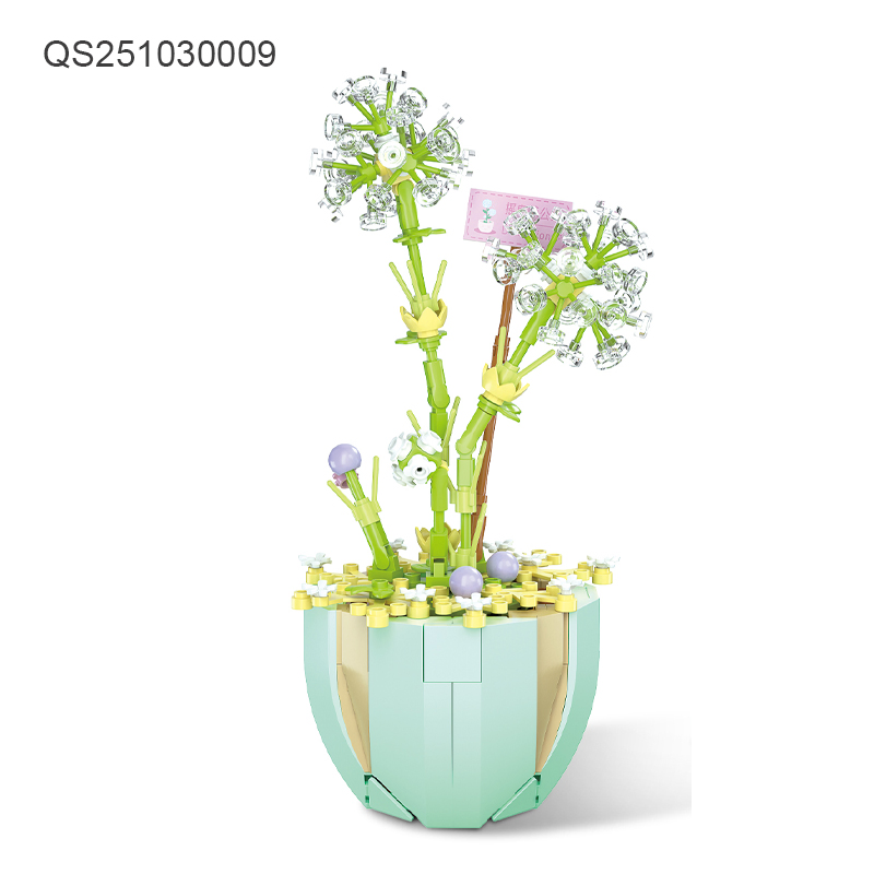 QS Toys Cross Border Children's Building Block Potted Flower DIY Small Particle Flower Arrangement Dried Flower Home Decoration Assembly