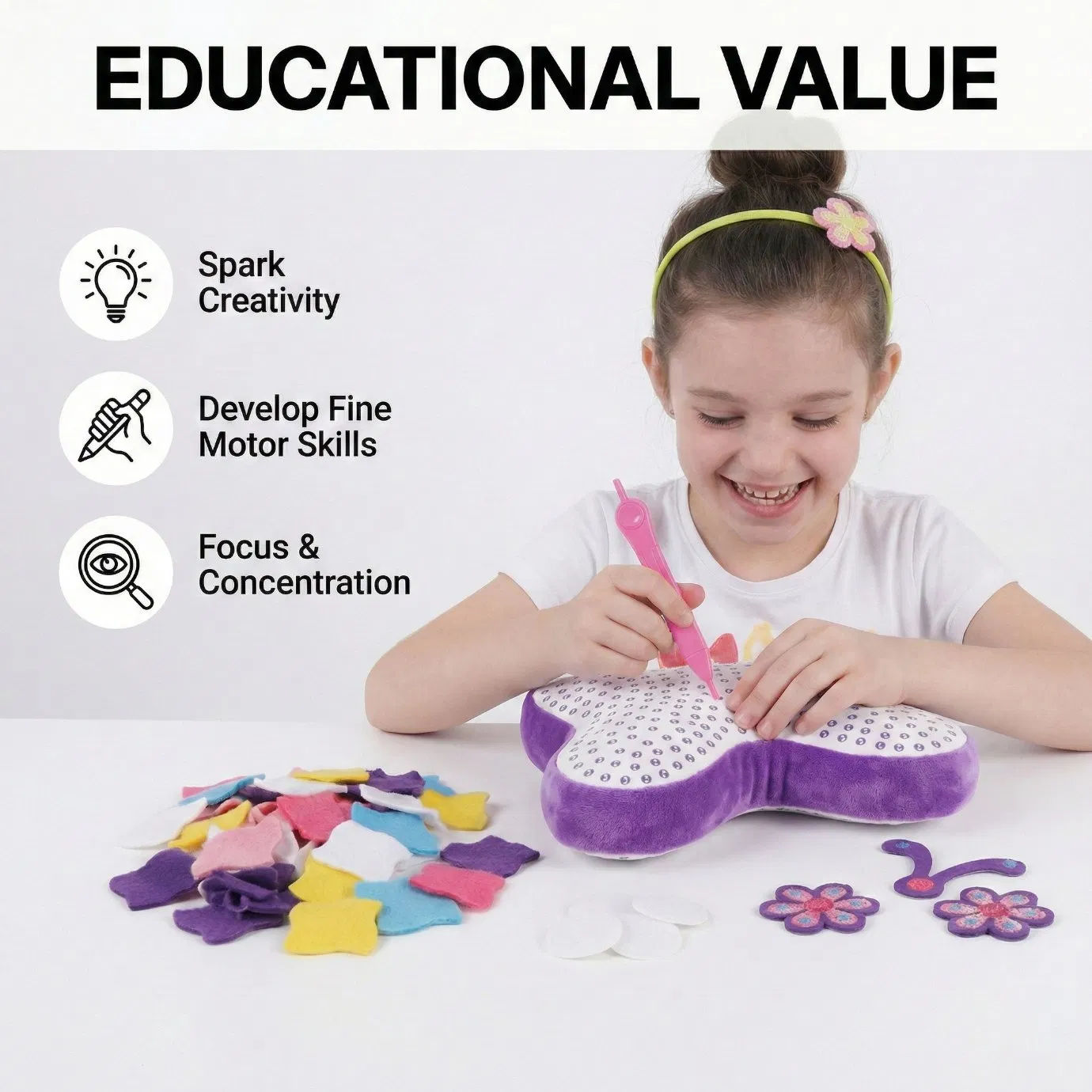 Aijh DIY Art Craft Kit Creative Plush Craft Handcrafted Hug Pillow Doll Kids Fabric Heart-Shaped Pillow Toys