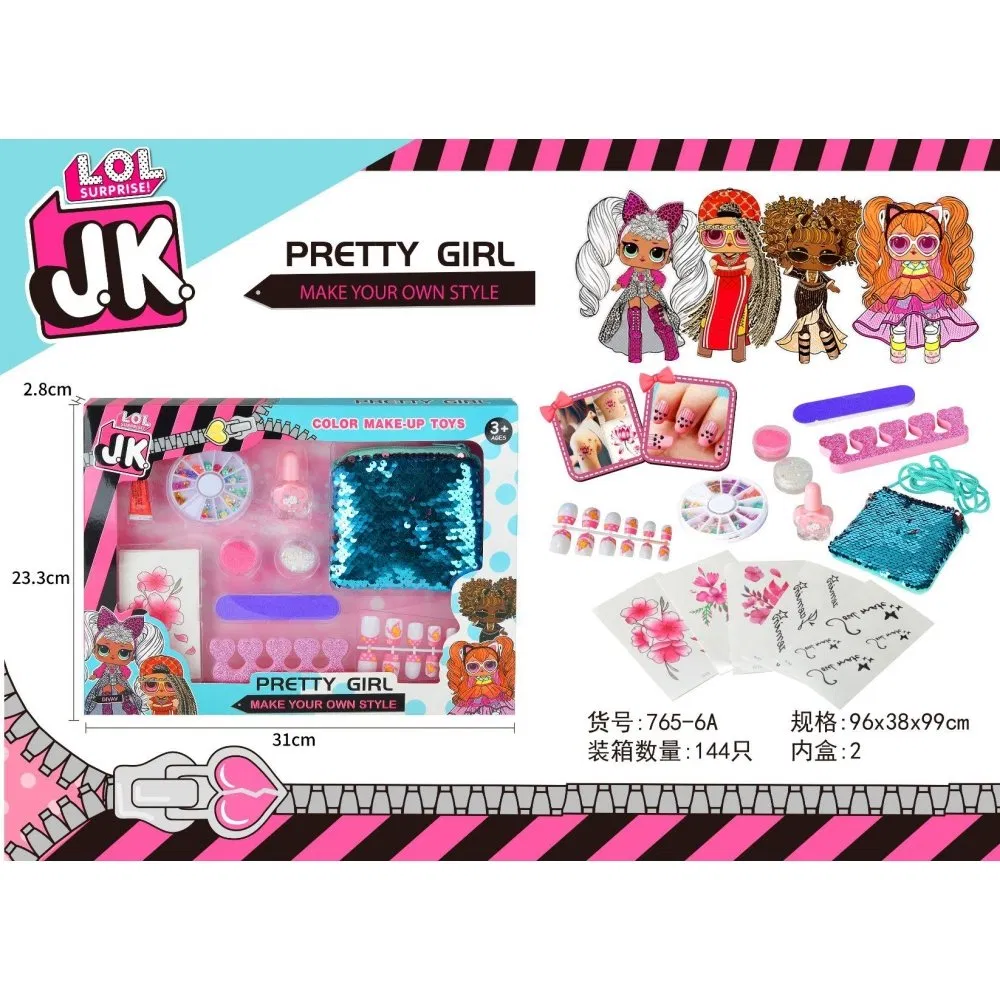 Sequin Bag Nail Art Glitter Tattoo Sticker Set Girls Dress up &amp; Pretend Play Kids Cosmetic Makeup Toy