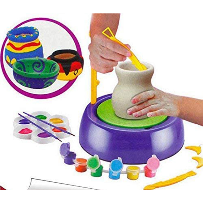 Factory Direct Sales Whoesale Creative Home Activities Pottery Workshop Educational Toys Do Arts Pottery Studio Dry Clay Crafts Pottery Wheel Toy for Children