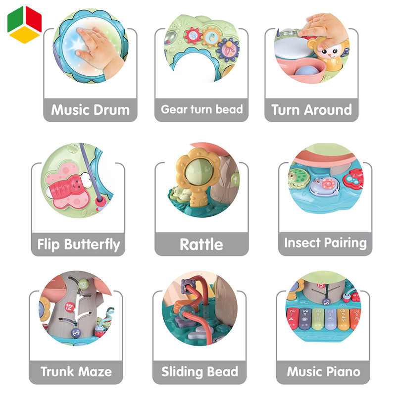 QS Baby Multi-Function Early Education Learning Cartoon Light Beat Drum Gear Piano Keyboard Musical Toys