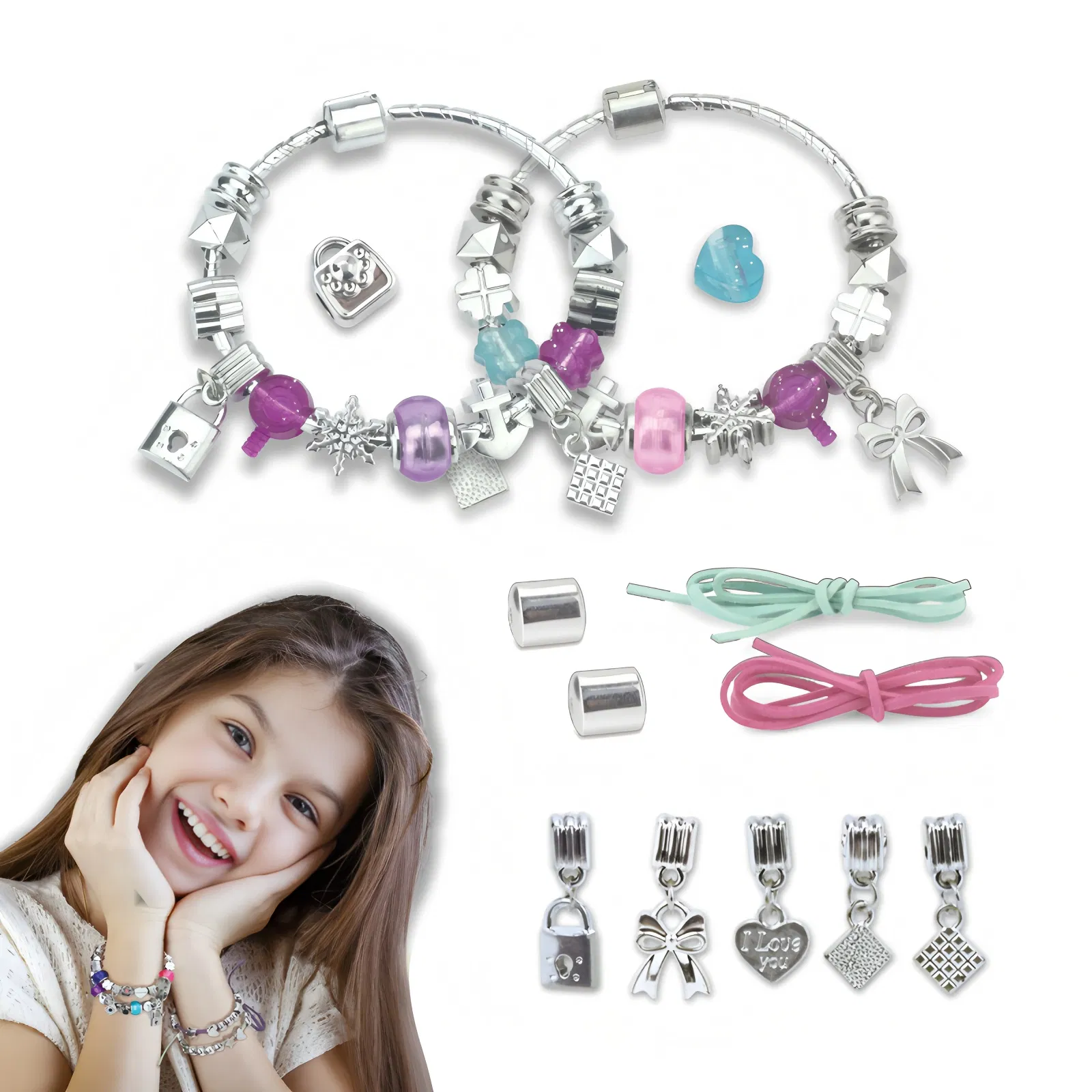 Wholesale Creative Bracelet-Making Set with Charm Pendants DIY Playful Charm &amp; Jewelry Kit, Tweens &amp; Girls, Arts &amp; Crafts Set Toys