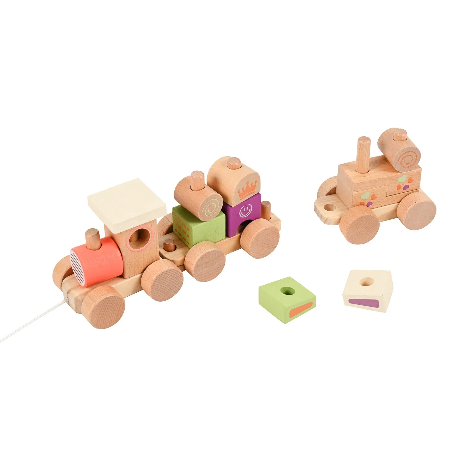 Hot Sale Wooden Toddler Block Pull Along Train Toys for Children and Babies