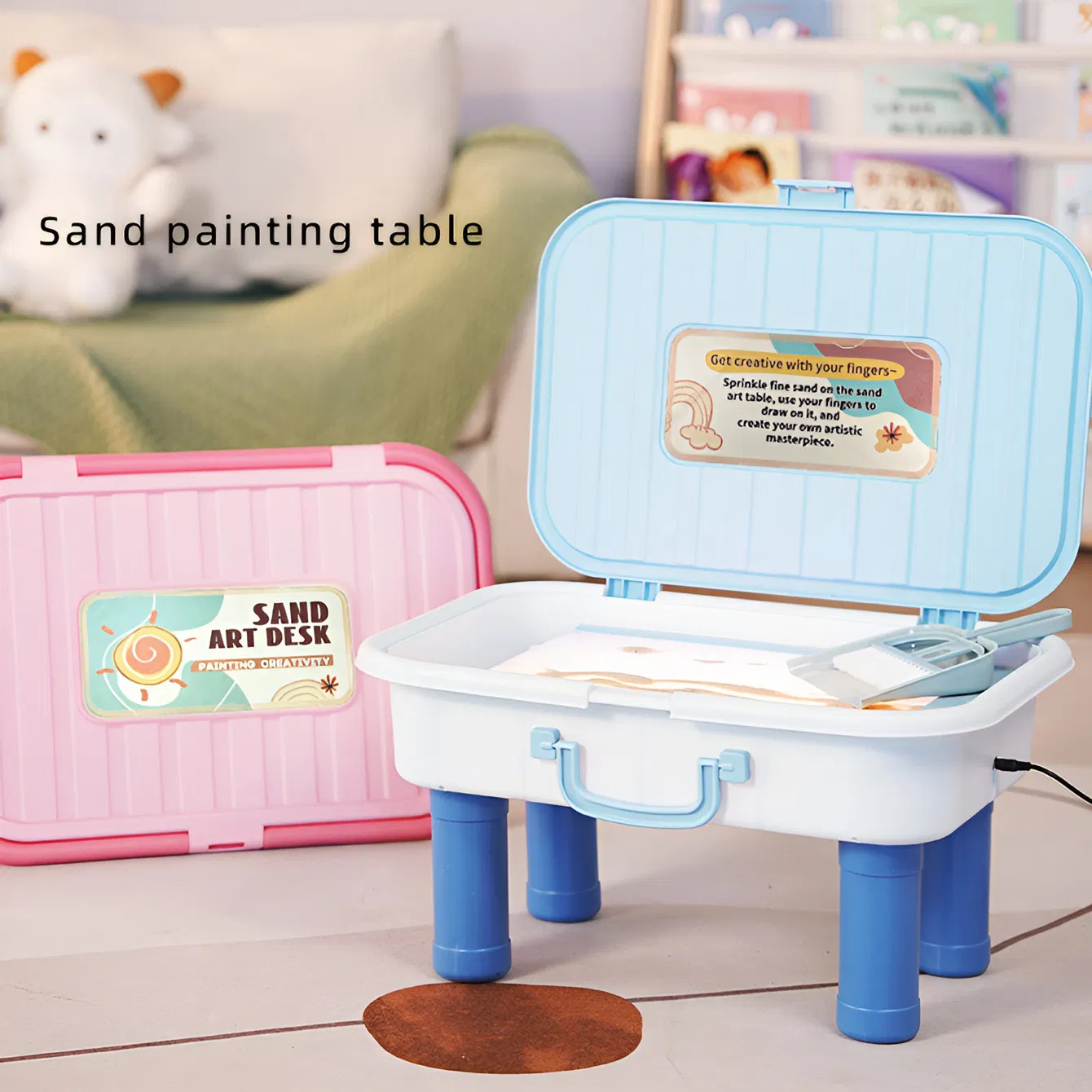 Hot Selling Kids Sand Art Table Craft Toy Graffiti Light Table Set with Sand Creative DIY Toys for Children