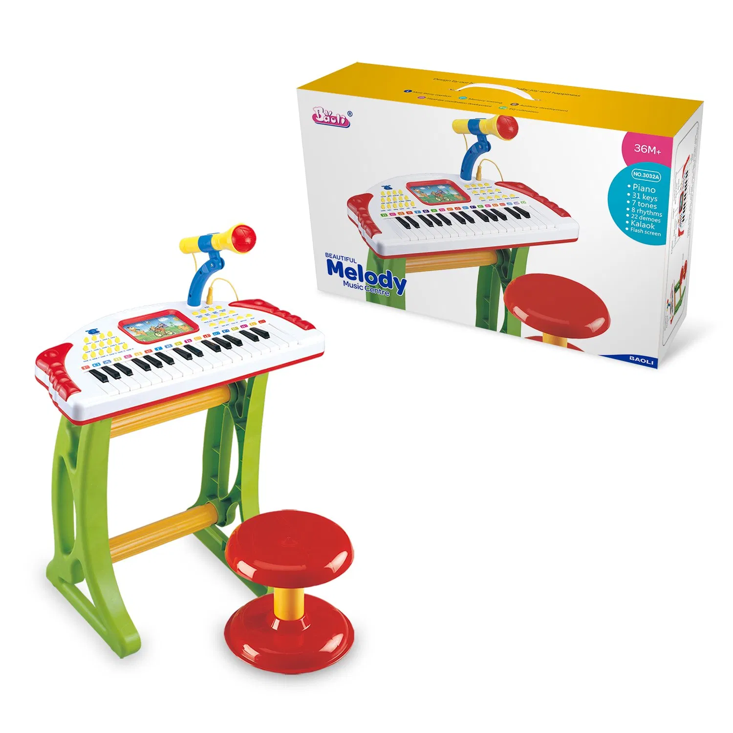 Baoli Kids Electric Piano Educational Toy with Microphone and Drum Features