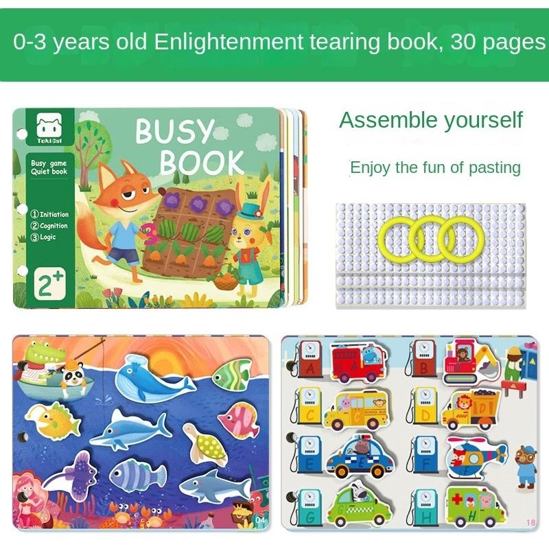 AiJH Children DIY Book Sticker Montessori Early Learning Sensory Educational Brinquedo Hand-Tear Paste Book Cognitive Cards Educational Baby Toys