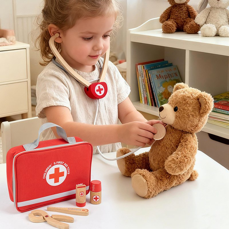 Wooden Educational Doctor Set Toy for Kids Pretend Play &amp; Preschool Gifts for Doctors and Medical Staff Accessory