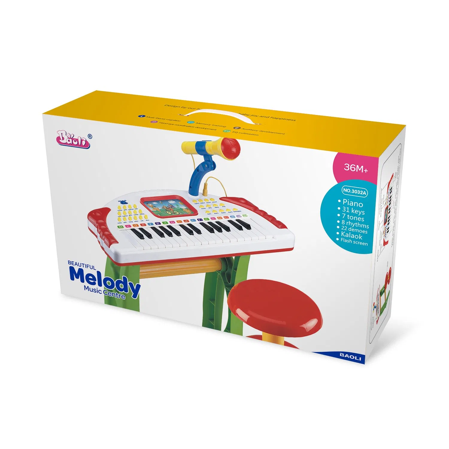 Baoli Kids Electric Piano Educational Toy with Microphone and Drum Features