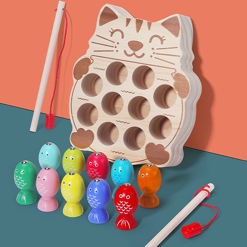 Eco-Friendly Magnetic Cat Fishing Game - Wooden Toddler Educational Toy