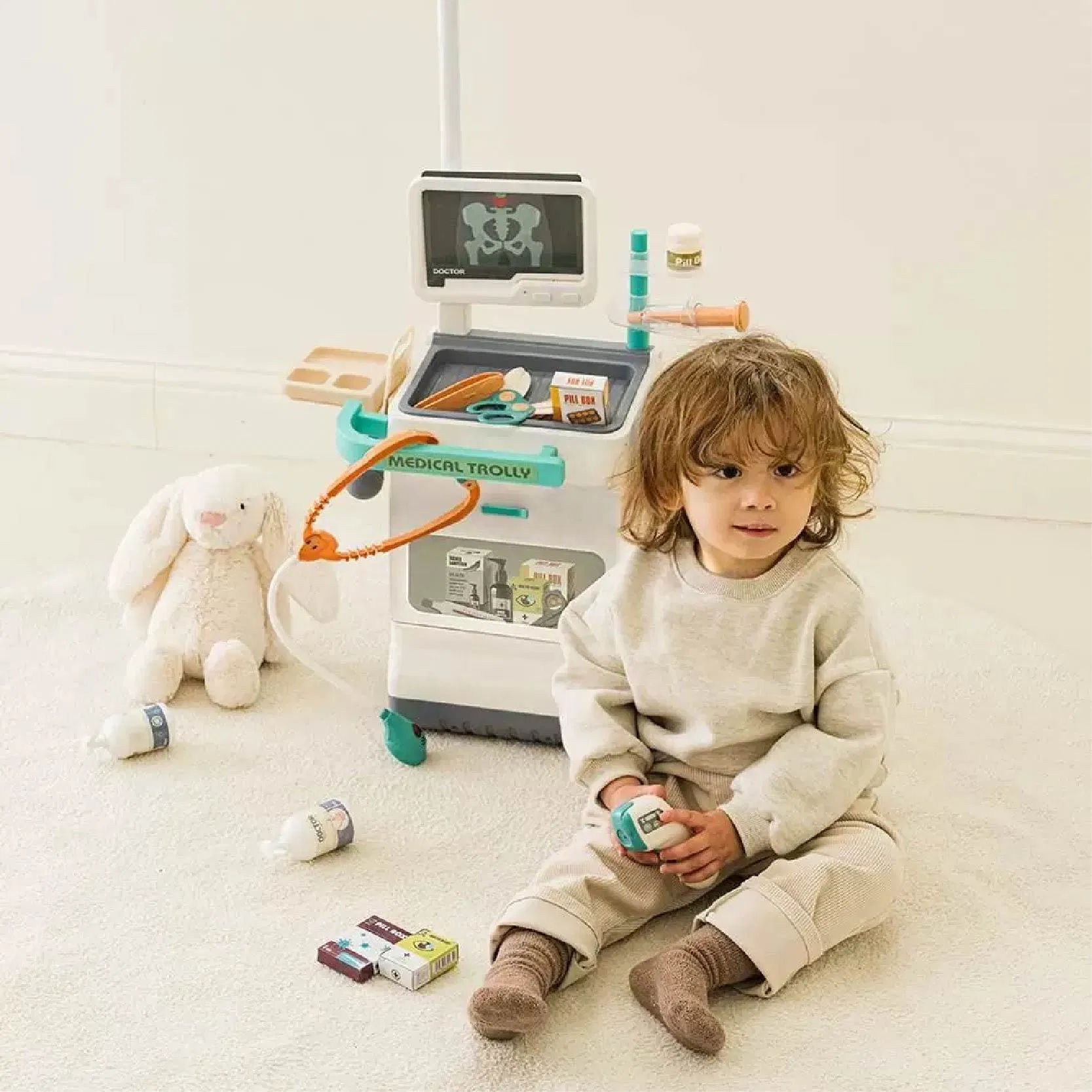 26PCS Pretend Role Play Medical Trolley Games Set Doctor Toy