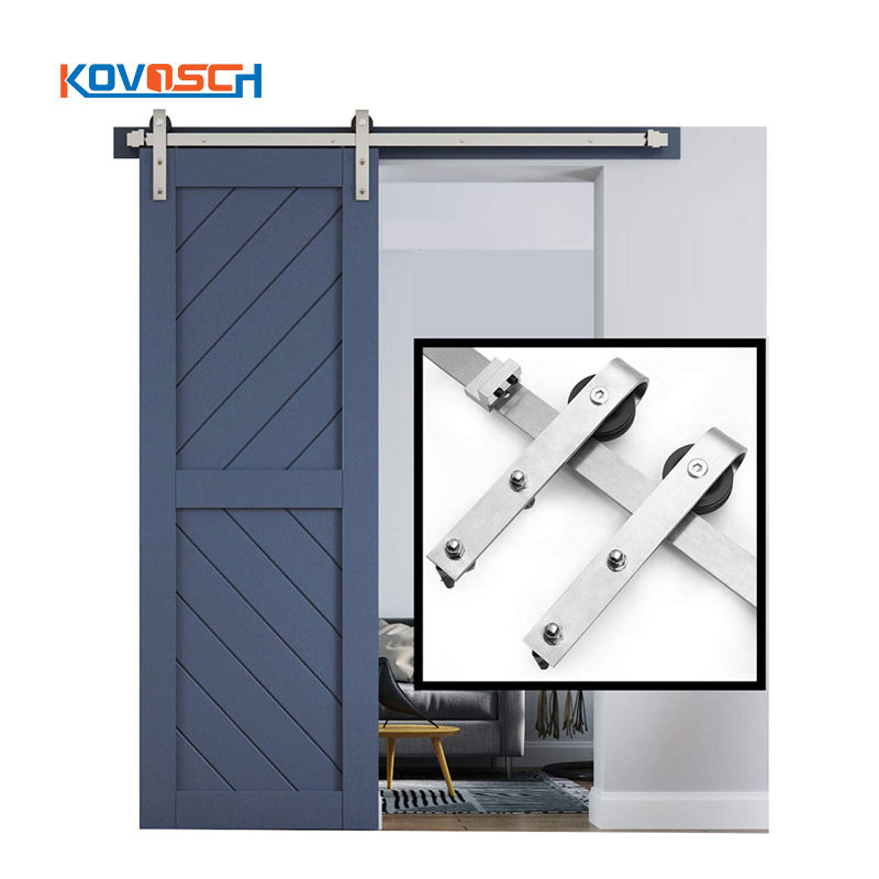 Brushed Nickel Sliding Barn Door Hardware Kit with J Pulley System