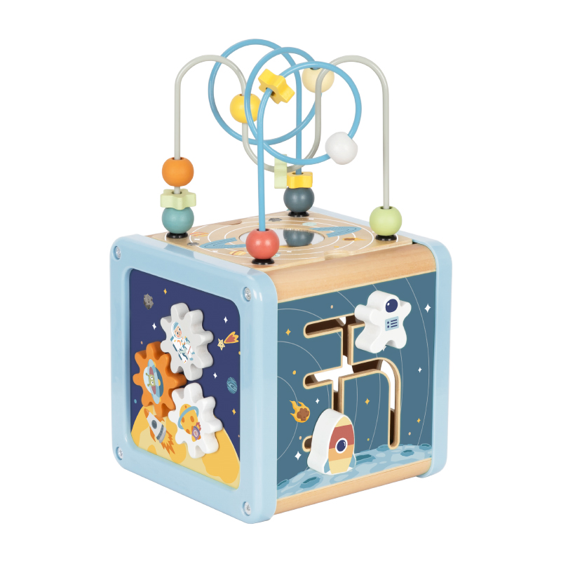 Wooden Rocket Shape Sorting Beads Maze Activity Box Toy