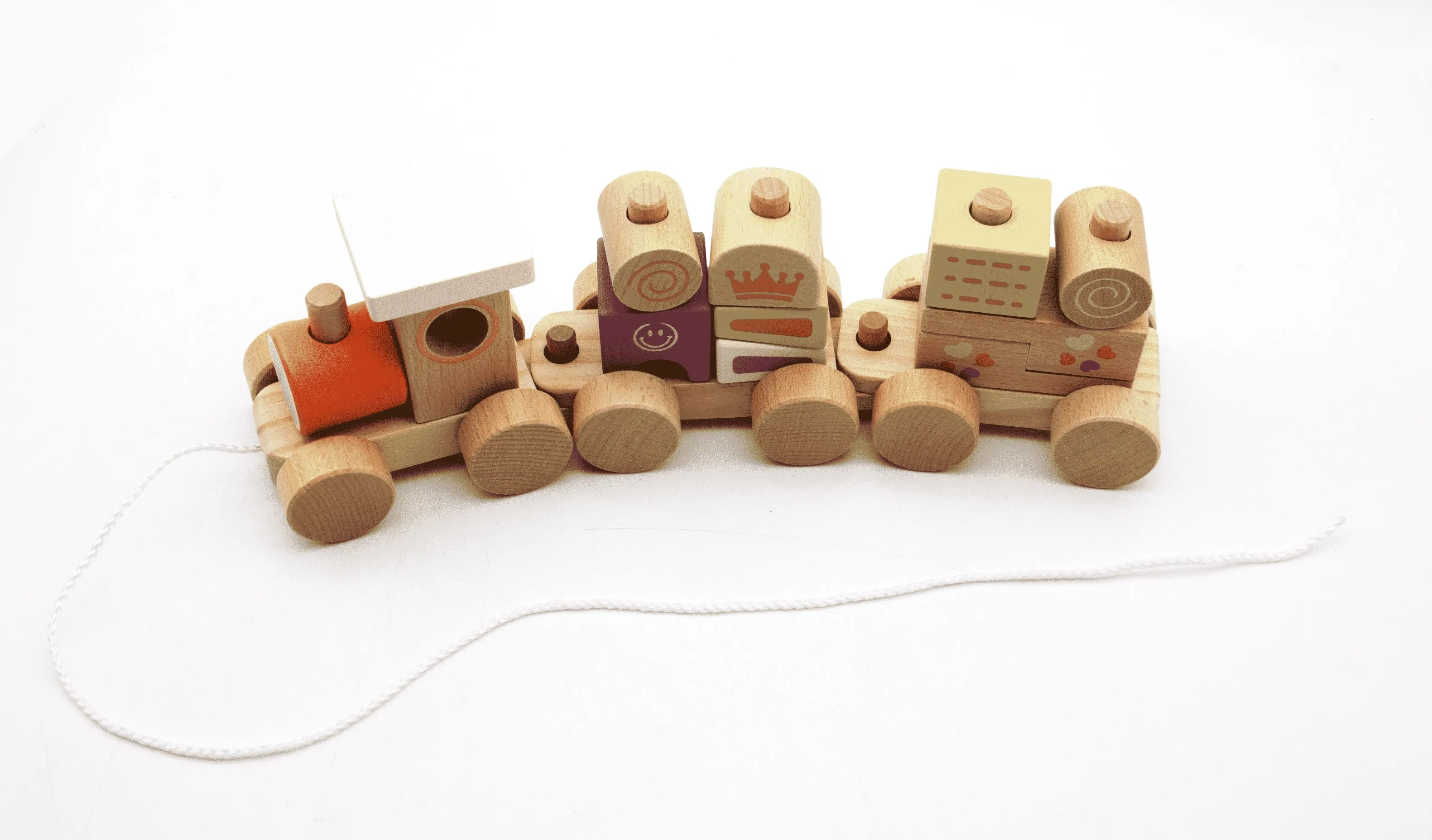 Hot Sale Wooden Toddler Block Pull Along Train Toys for Children and Babies