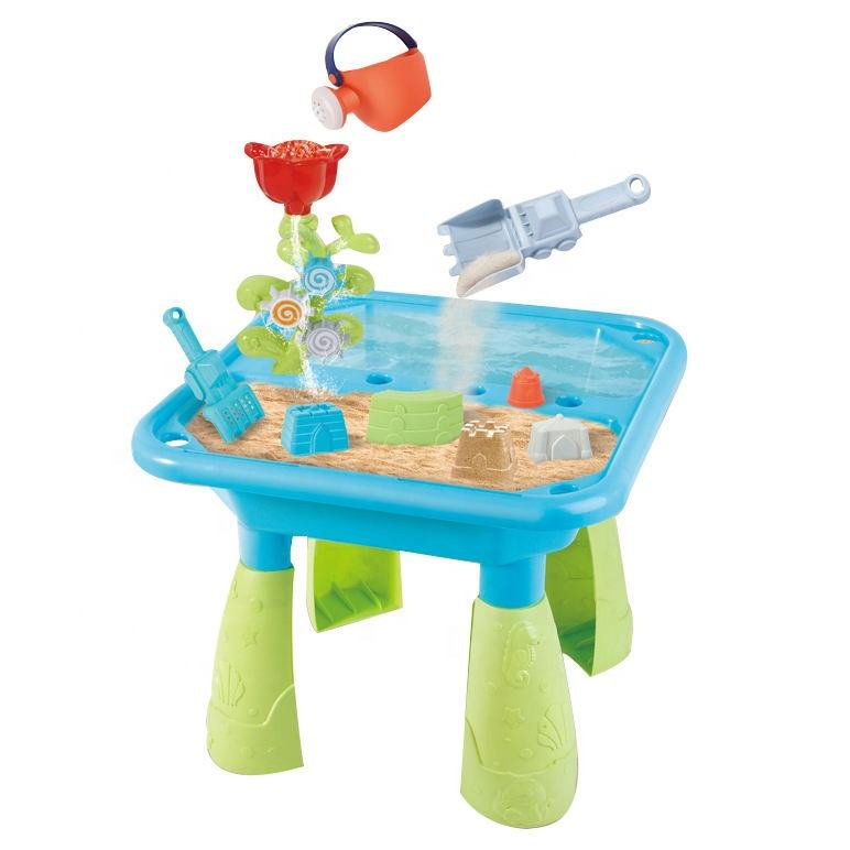 Samtoy 14PCS Plastic Kids Summer Outdoor Beach Toys Sand Activity Table Water Play Table with Windmilland Molds Summer Toy Plastic Toy