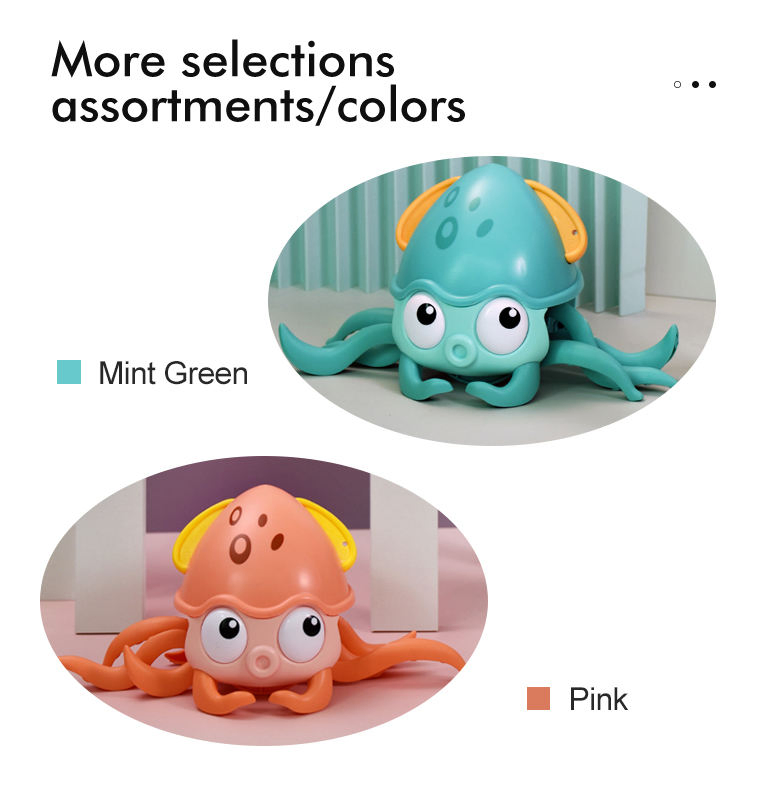 Plastic Electric Music Light up Induction Crawling Walking Octopus Baby Bath Moving Toy Animal