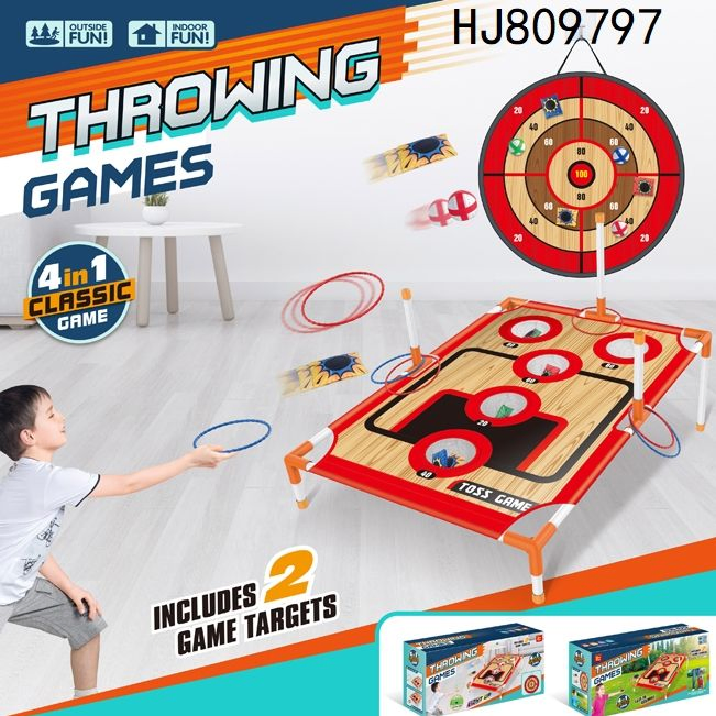 4 in 1 Kids Playing Cornhole Flying Disc Throwing Game Toys Indoor Outdoor Ring Toss Game Set Throwing Target Stand Portable Sport Toys