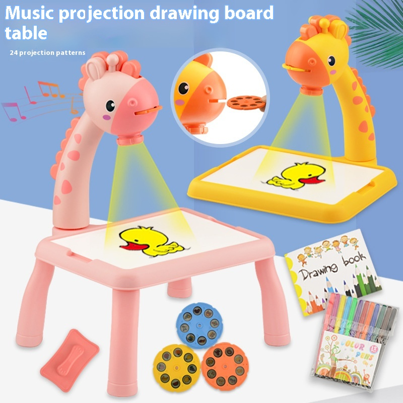 AiJH Children's Electric Light Music DIY Projection Drawing Board Erasable Plastic Toy Early Education Toy Graffiti Board Projected Toys