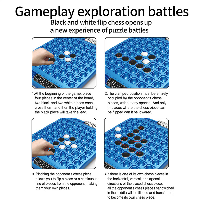 Educational Flipping Black and White Chess Logic Thinking Reasoning Family Desktop Game Puzzle Toy Board Game