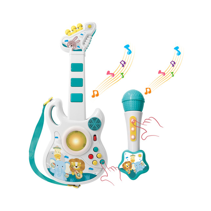 Baby Early Learning Music Instruments Interactive Gift Enlighten Kids Guitar &amp; Microphone Toy Set with Lights Sound Effects