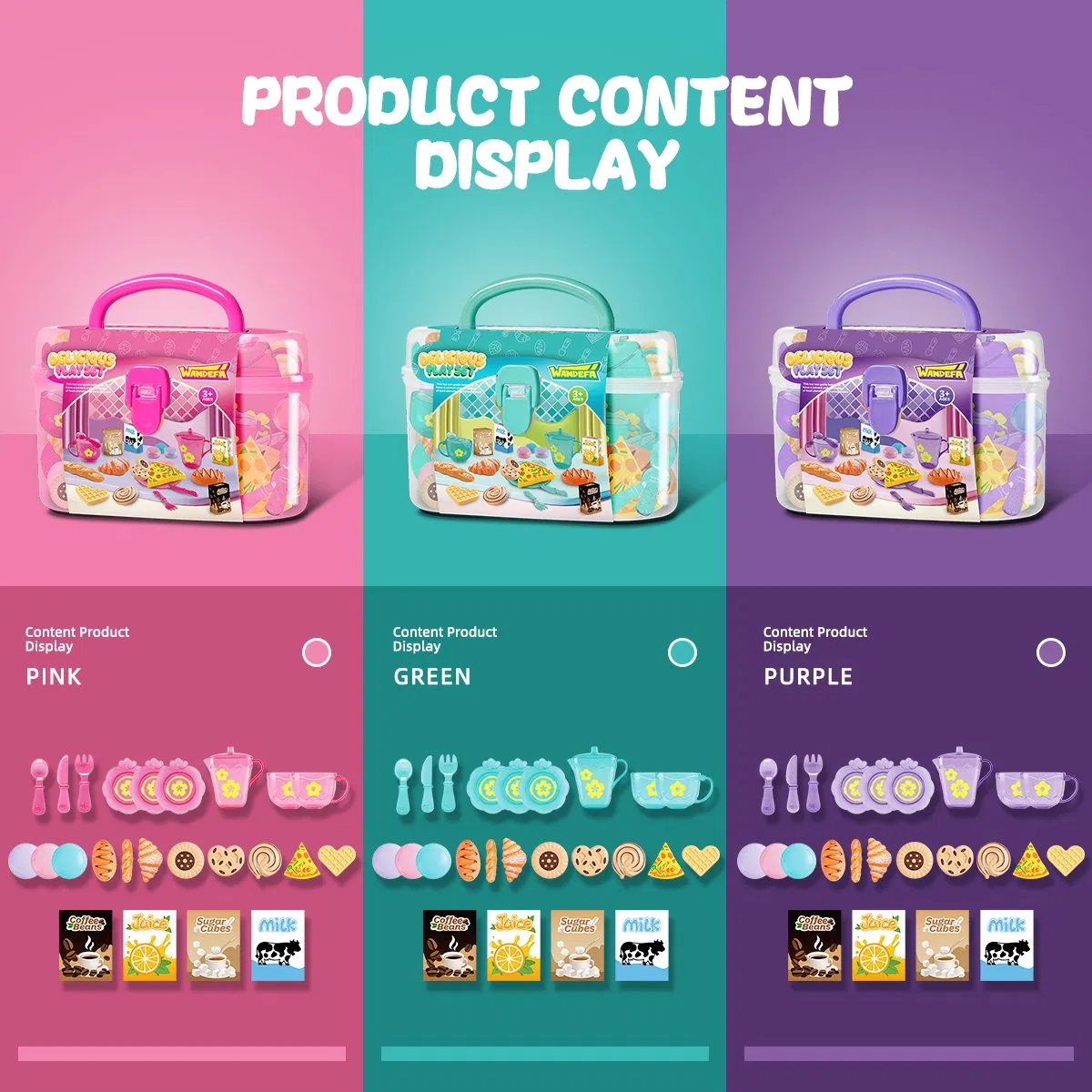 Educational Colorful Play Food &amp; Utensils for Early Childhood Development Kids 25PCS Pretend Play Toys Afternoon Tea Tableware Set