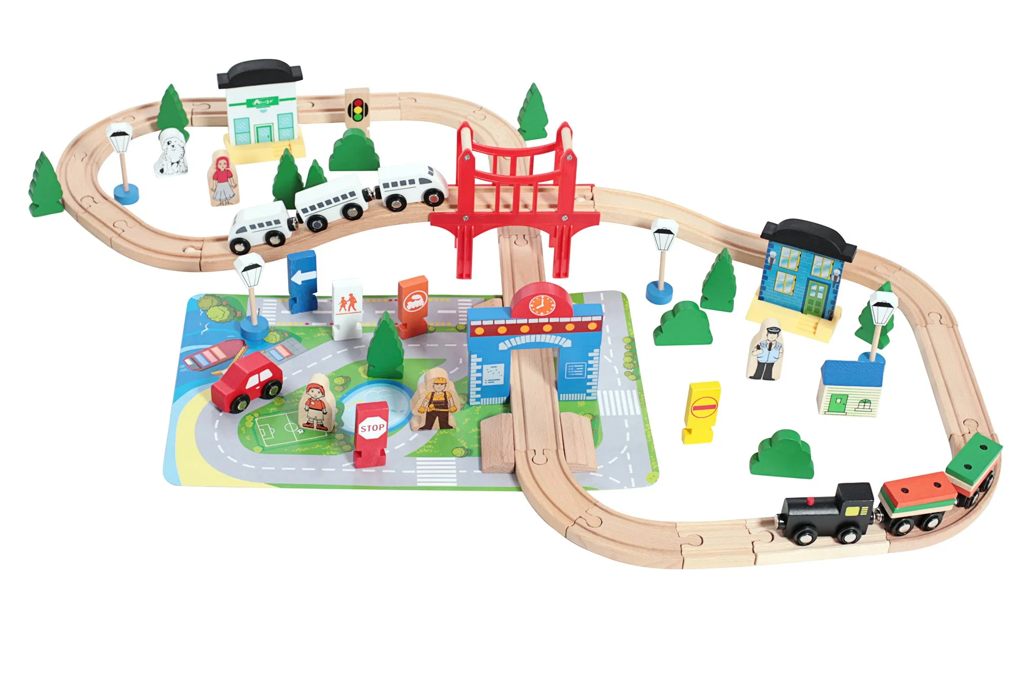 Wooden Educational Intellectual Montessori Wholesale Baby Kids Children DIY Toys Railway Track Train Set Toy