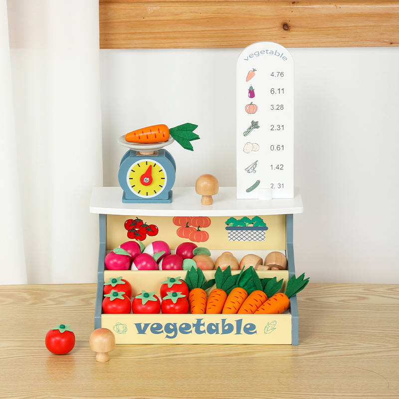 High Simulation Pretend Play Mini Vegetable Selling Store Wooden Toys