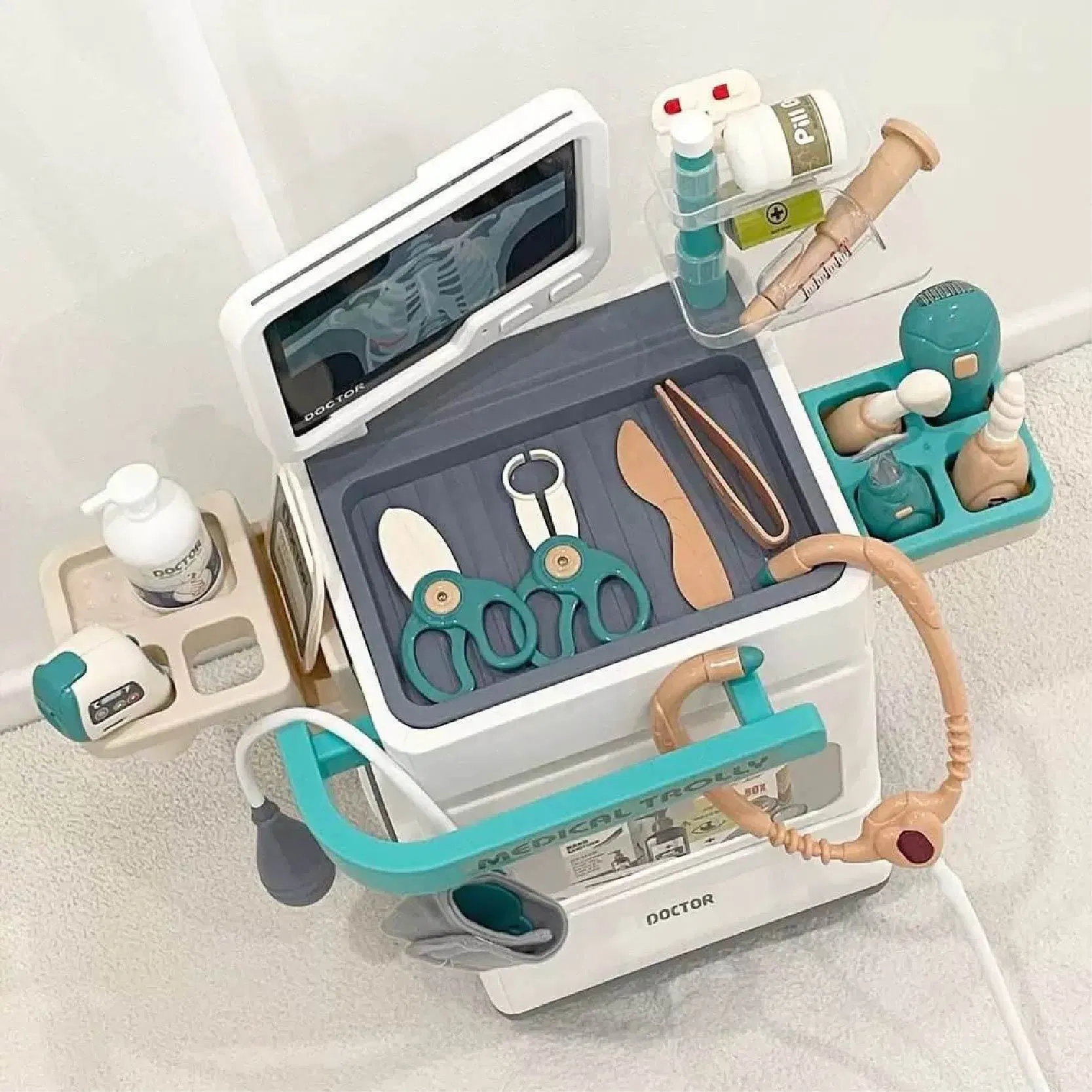 26PCS Pretend Role Play Medical Trolley Games Set Doctor Toy