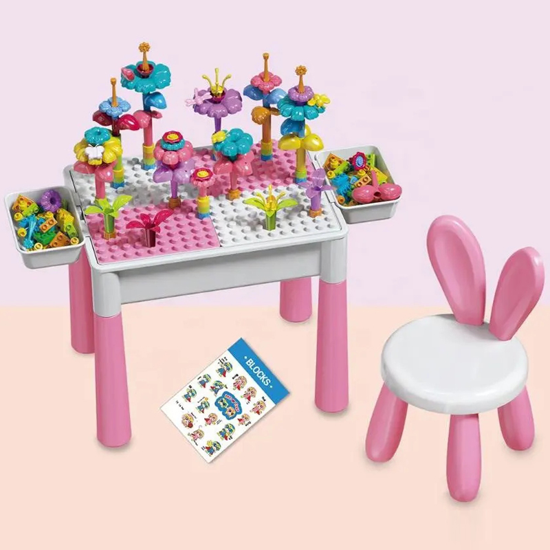 Kid Montessori Education Creative Art Flower Garden Building Block Table Set Toy