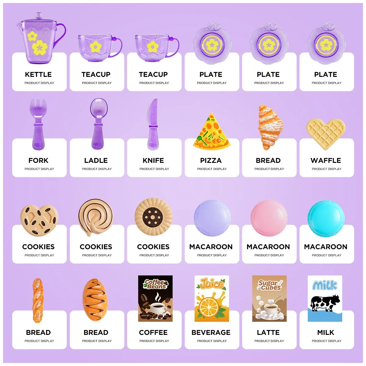 Educational Colorful Play Food &amp; Utensils for Early Childhood Development Kids 25PCS Pretend Play Toys Afternoon Tea Tableware Set