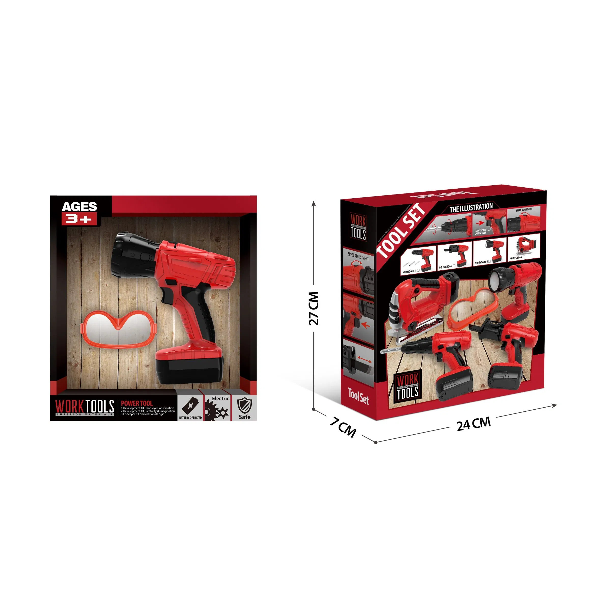 Simulation Power Tool Protective Goggles Set Electric Torch Flashlight Box Safety Glasses Set Tool Table Toy Pretend Play House Play Toys